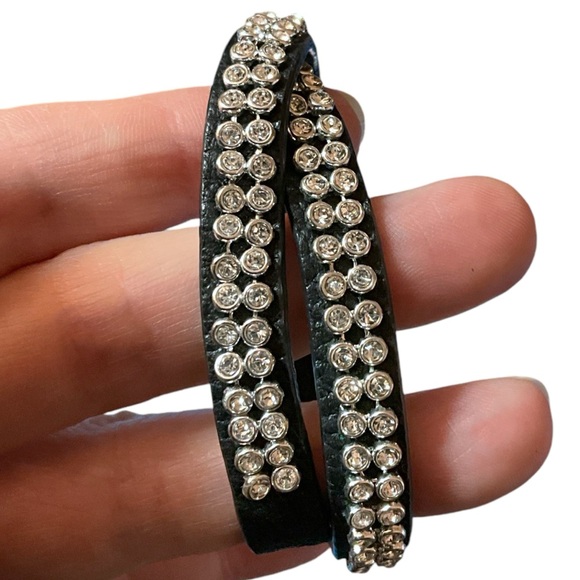 Chloe + Isabel Leather Bling Bracelet & Two (2) Silver Tone Pierced Earrings Lot - Picture 2 of 8